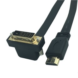 DVI 24+1 90 Derece Açılı Erkek to HDMI Erkek 30 cm Flat Kablo