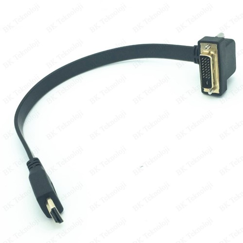 DVI 24+1 90 Derece Açılı Erkek to HDMI Erkek 30 cm Flat Kablo