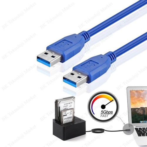 Yüksek Hızlı USB 3.0 Erkek-Erkek Data Kablosu - 5 Metre