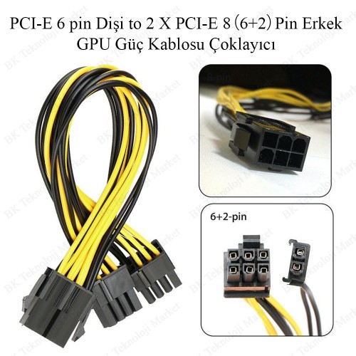 PCI-E 6 pin Dişi to 2 X PCI-E 8 (6+2）Pin Erkek GPU Güç Kablosu Çoklayıcı,Kasa İçi Kablolar,