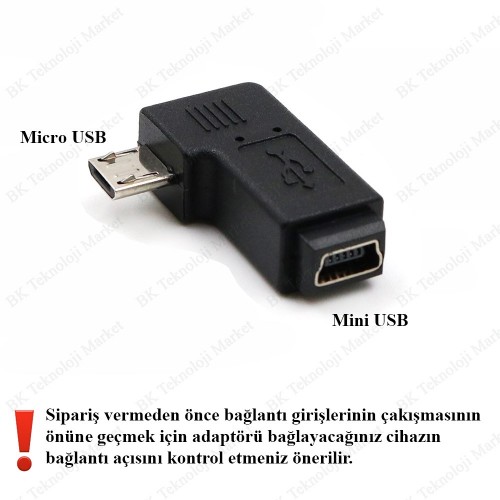 Micro USB Erkek to Mini USB Dişi Çevirici Adaptör