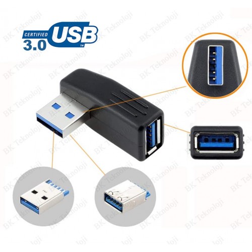 USB 3.0 Sağ Açılı Konnektör Erkek Dişi 90 Derece Uzatma Adaptörü,Çevirici ve Çoklayıcılar,
