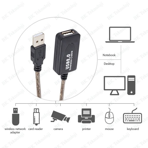 5 Metre Sinyal Güçlendiricili Yeni Çipli Aktif USB 2.0 Uzatma Kablosu,USB Kablolar,