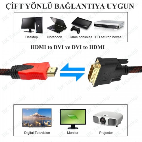 HDMI to DVI Çift Filtreli Örgülü 1.4 Metre Görüntü Kablosu,Görüntü Kabloları,