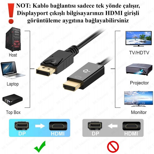 Yüksek Kalite Displayport to HDMI Dönüştürücü Kablo - 1.8 Metre,Görüntü Kabloları,