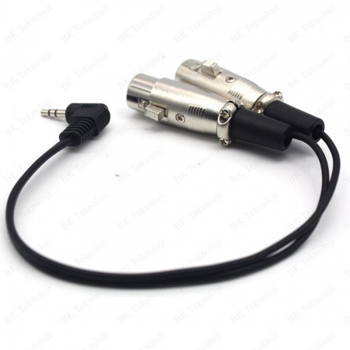 3.5mm Erkek to 2 XLR Dişi Ｍikrofon Ses Y Ayırıcı Kablo 90 Derece Açılı - 30cm