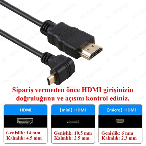 Micro HDMI to HDMI Dönüştürücü Görüntü Kablosu 90 Derece Açılı 1.8 Metre