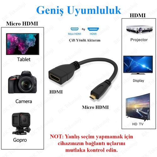 Micro HDMI Erkek HDMI Dişi Tablet Kamera Dönüştürücü Kablo Mikro HDMI to HDMI,Çevirici ve Çoklayıcılar,