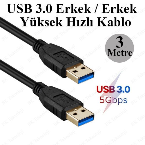 Yüksek Hızlı USB 3.0 Erkek-Erkek Data Kablosu 3 Metre,USB 3.0 Kablolar,