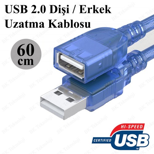 Yüksek Kalite 60cm USB 2.0 Dişi/Erkek Uzatma Kablosu,USB Kablolar,
