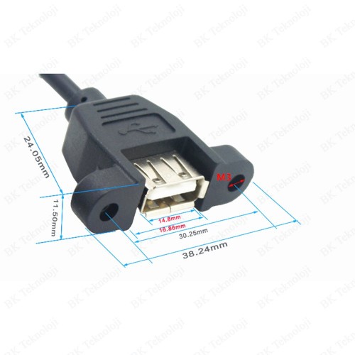 Panel Tipi Vidalı USB 2.0 Uzatma Kablosu-30cm,Panel Montaj Kabloları,