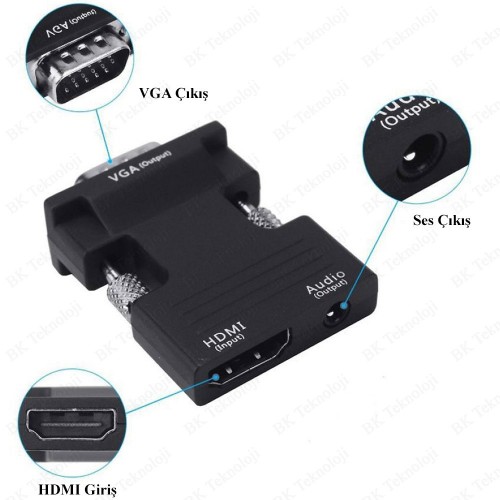 Ses Destekli HDMI Dişi to VGA Erkek Çevirici Dönüştürücü,Çevirici ve Çoklayıcılar,