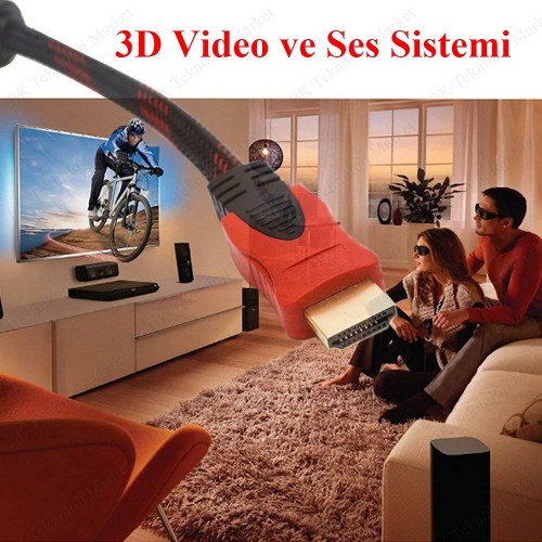 Yüksek Kalite Full HD 3D Örgülü HDMI Kablo - 15 Metre,Görüntü Kabloları,
