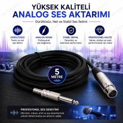 3 Pin XLR Dişi to 6.35mm Mono Erkek Jack Mikrofon Kablosu 5 Metre Canon Dişi - 6.35mm Mono Ses Kablosu
