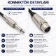 3 Pin XLR Dişi to 6.35mm Mono Erkek Jack Mikrofon Kablosu 5 Metre Canon Dişi - 6.35mm Mono Ses Kablosu