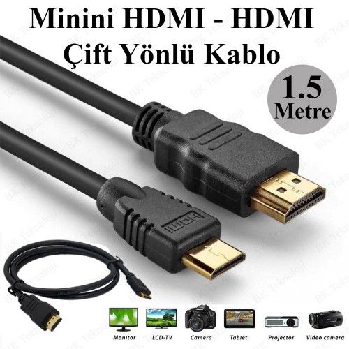Mini HDMI-HDMI Yüksek Çözünürlüklü Tablet Uyumlu Video Kablosu 1.5 Metre,Görüntü Kabloları,