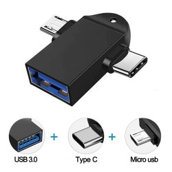 2 in 1 USB Dişi to Micro USB + Type-C OTG Adaptör