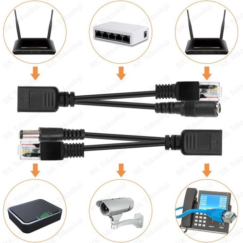IP Kameralar için RJ45 Pasif POE Kablo Adaptör Seti,Network Kablo ve Aksesuarları,