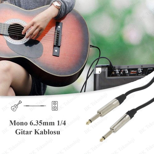 Mono 6.3mm 1/4" Jack Gitar Amfi Enstrüman Kablosu - 5 Metre,Ses Kabloları,