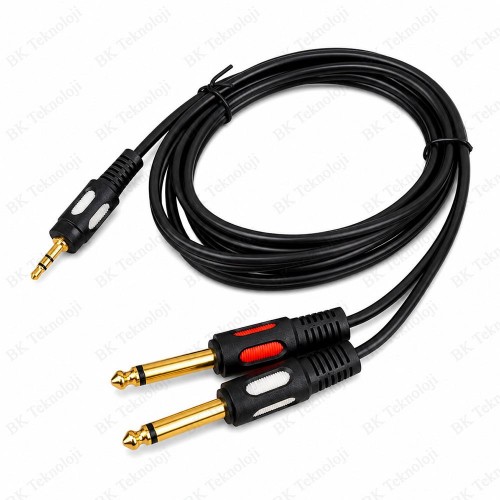3.5mm 1/8" TRS - 2 x 6.35mm 1/4" TS Mono Y Ayırıcı Kablo - 1.5 Metre