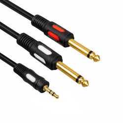 3.5mm 1/8" TRS - 2 x 6.35mm 1/4" TS Mono Y Ayırıcı Kablo - 1.5 Metre