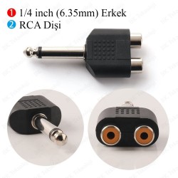 6.35mm 1/4 Erkek Mono - 2RCA Dişi Çevirici Adaptör 6.35mm 1/4 Erkek Mono - 2RCA Dişi Çevirici Adaptör