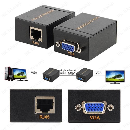 VGA Extender 60 Metre RJ45 Cat5e/Cat6 Ağ Kablosu VGA Uzatıcı,Switch Box ve Çoklayıcılar,