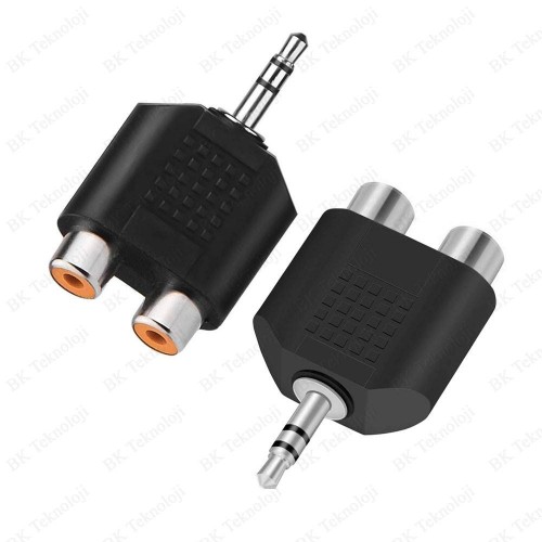 Stereo Ses Konektörü 3.5 mm Erkek Jak - 2 RCA (R+L) Dişi Ayırıcı Adaptör