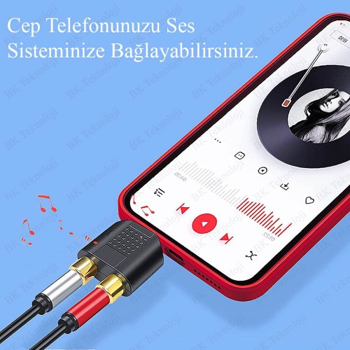 Stereo Ses Konektörü 3.5 mm Erkek Jak - 2 RCA (R+L) Dişi Ayırıcı Adaptör