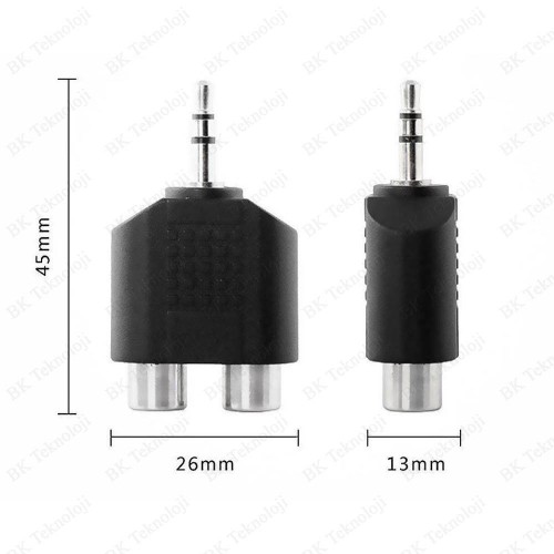 Stereo Ses Konektörü 3.5 mm Erkek Jak - 2 RCA (R+L) Dişi Ayırıcı Adaptör