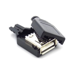 Plastik Muhafazalı Lehim Tipi 4 Pin USB Dişi Konnektör