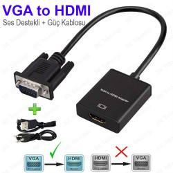 VGA to HDMI Çevirici Dönüştürücü Adaptör Ses Destekli VGA to HDMI Çevirici Dönüştürücü Adaptör Ses Destekli
