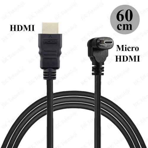 Micro HDMI to HDMI 90 Derece Açılı Mikro HDMI Tablet Kamera Kablosu 60cm,Görüntü Kabloları,