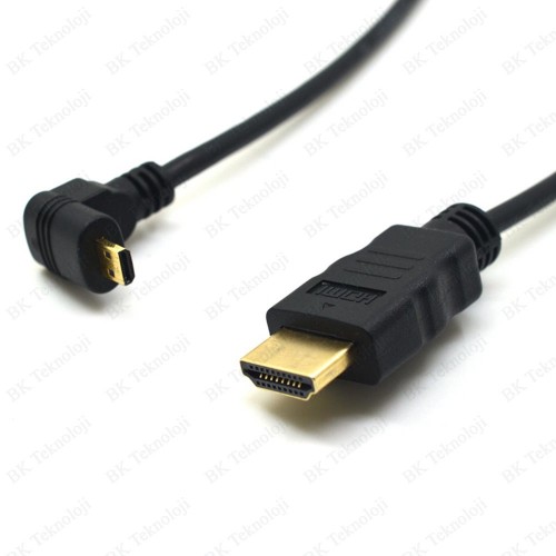 Micro HDMI to HDMI 90 Derece Açılı Mikro HDMI Tablet Kamera Kablosu 60cm