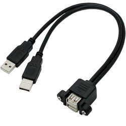 Erkek-Dişi Çift USB 2.0 Tip A Panel Montajlı Uzatma Kablosu