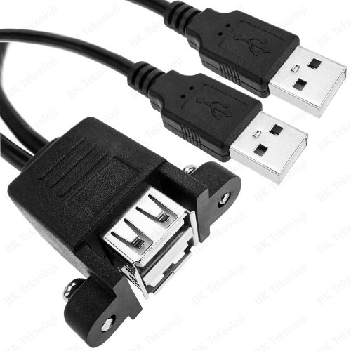 Erkek-Dişi Çift USB 2.0 Tip A Panel Montajlı Uzatma Kablosu,Panel Montaj Kabloları,
