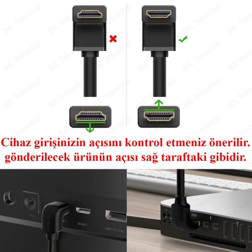 90 Derece L Tipi Açılı HDMI Erkek-Dişi Uzatma Kablosu 50cm