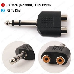 6.35mm 1/4 Erkek Stereo to 2RCA Dişi Çevirici Adaptör 6.35mm 1/4 Erkek Stereo to 2RCA Dişi Çevirici Adaptör
