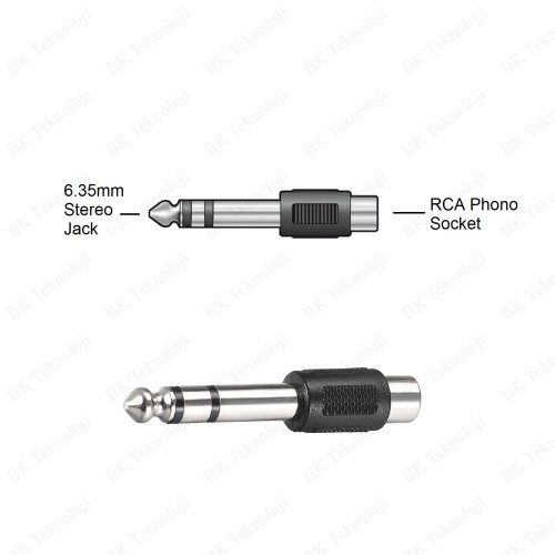 6.35mm 1/4" Stereo Fiş Erkek - RCA Dişi Ses Jakı Dönüştürücü Adaptör