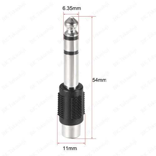 6.35mm 1/4" Stereo Fiş Erkek - RCA Dişi Ses Jakı Dönüştürücü Adaptör