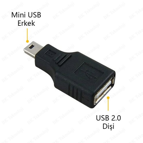 USB Dişi to Mini USB Erkek OTG Araç AUX Çevirici Adaptör