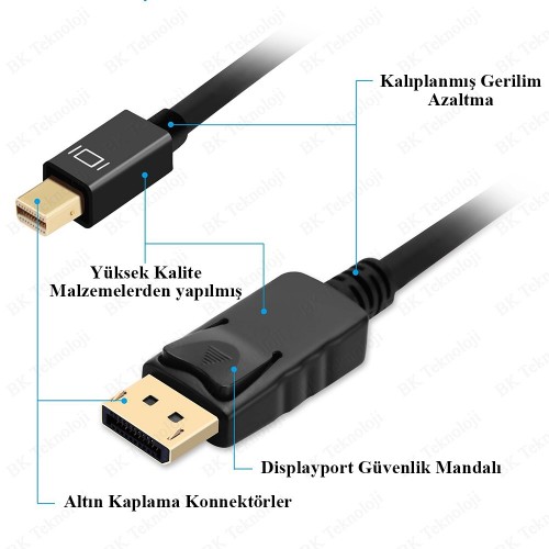 Mini Displayport (Thunderbolt) to Displayport Kablo 1.5 Metre,Görüntü Kabloları,BK Teknoloji