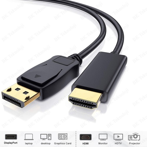 Yüksek Kalite Displayport to HDMI Dönüştürücü Kablo - 3 Metre,Görüntü Kabloları,BK Teknoloji