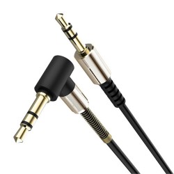 90 Derece Açılı 3.5mm Erkek-Erkek Araç Aux Ses Kablosu 1 Metre