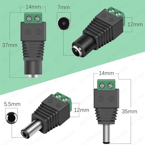 Dc Dişi+Erkek 5.5x2.1mm Klemensli Güç Konnektörü Seti