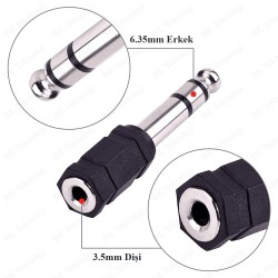 6.35mm Erkek - 3.5mm Dişi Stereo Kulaklık Ses Adaptörü Çevirici 6.35mm Erkek - 3.5mm Dişi Stereo Kulaklık Ses Adaptörü Çevirici