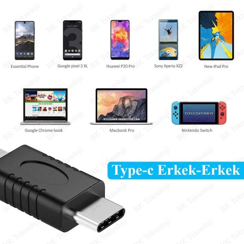 USB 3.1 Type-C Erkek to USB 3.1 Type-C Erkek Uzatma Adaptörü