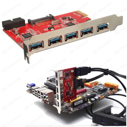 Yüksek Hızlı 5 Port USB 3.0 Hub PCI-E Kart PCI Ekspres Kart Adaptörü