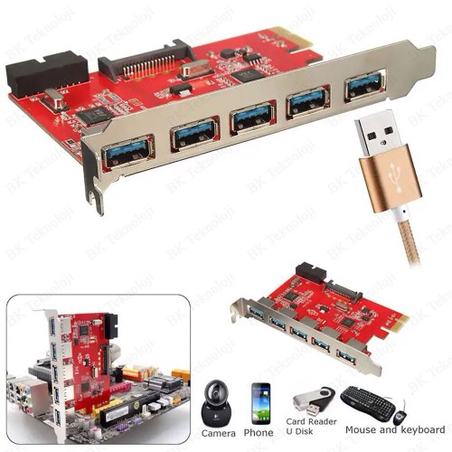 Yüksek Hızlı 5 Port USB 3.0 Hub PCI-E Kart PCI Ekspres Kart Adaptörü