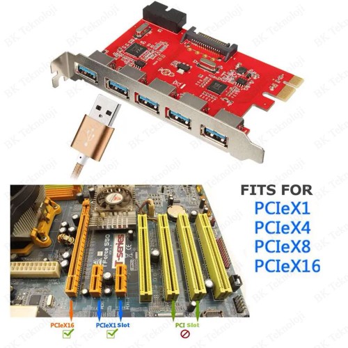 Yüksek Hızlı 5 Port USB 3.0 Hub PCI-E Kart PCI Ekspres Kart Adaptörü